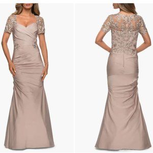 LA FEMME LACE BACK & SATIN FROST ROSE TRUMPET GOWN sz 4